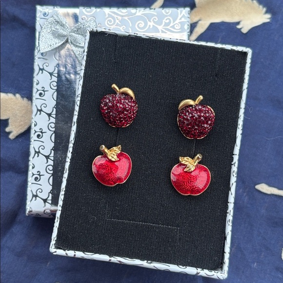 Kate Spade Pave Crystal & Vintage Avon Red Apple Stud Earrings Teacher Gift Set - Picture 4 of 15